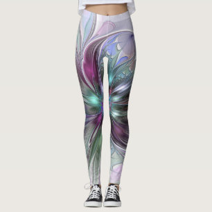 Farbenfrohe Fantasie Abstrakt Modernes Fraktal Blu Leggings