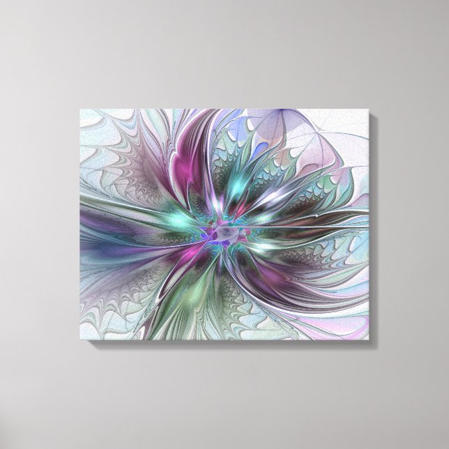 Farbenfrohe Fantasie Abstrakt Modernes Fraktal Blu Leinwanddruck (Vorderseite)