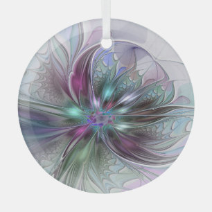Farbenfrohe Fantasie Abstrakt Modernes Fraktal Blu Ornament Aus Glas