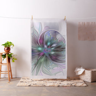 Farbenfrohe Fantasie Abstrakt Modernes Fraktal Blu Stoff