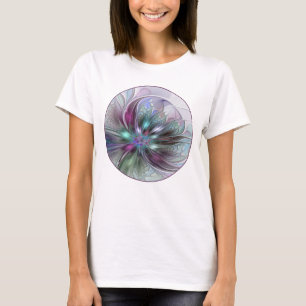 Farbenfrohe Fantasie Abstrakt Modernes Fraktal Blu T-Shirt