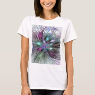 Farbenfrohe Fantasie Abstrakt Modernes Fraktal Blu T-Shirt