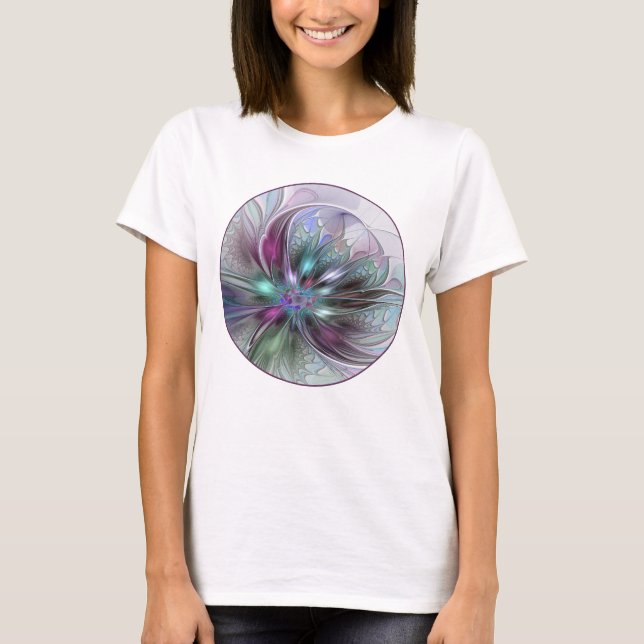 Farbenfrohe Fantasie Abstrakt Modernes Fraktal Blu T-Shirt (Vorderseite)