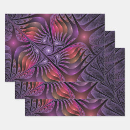 Farbenfrohe Fantasie Abstrakt Modernes Lila Frakta Geschenkpapier Set