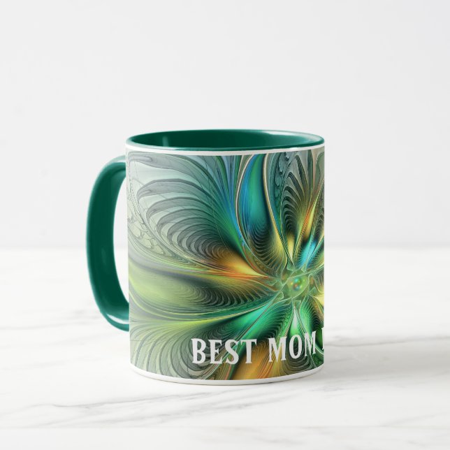 Farbenfrohe Fantasie Abstrakte Blume Fraktal Beste Tasse (Vorderseite Links)