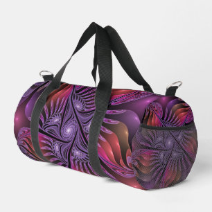 Farbenfrohe Fantasie Abstrakte Trippy Lila Fraktal Duffle Bag