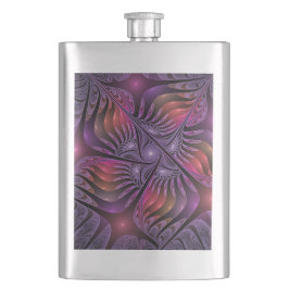 Farbenfrohe Fantasie Abstrakte Trippy Lila Fraktal Flachmann