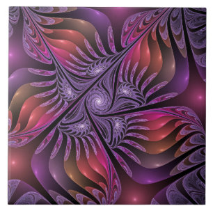 Farbenfrohe Fantasie Abstrakte Trippy Lila Fraktal Fliese