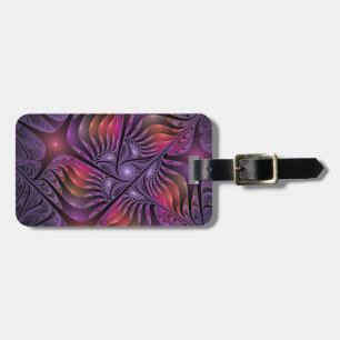 Farbenfrohe Fantasie Abstrakte Trippy Lila Fraktal Gepäckanhänger