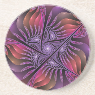 Farbenfrohe Fantasie Abstrakte Trippy Lila Fraktal Getränkeuntersetzer