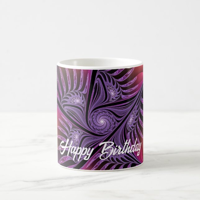 Farbenfrohe Fantasie Abstrakte Trippy Lila Fraktal Kaffeetasse (Mittel)