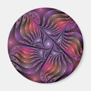 Farbenfrohe Fantasie Abstrakte Trippy Lila Fraktal Magnet