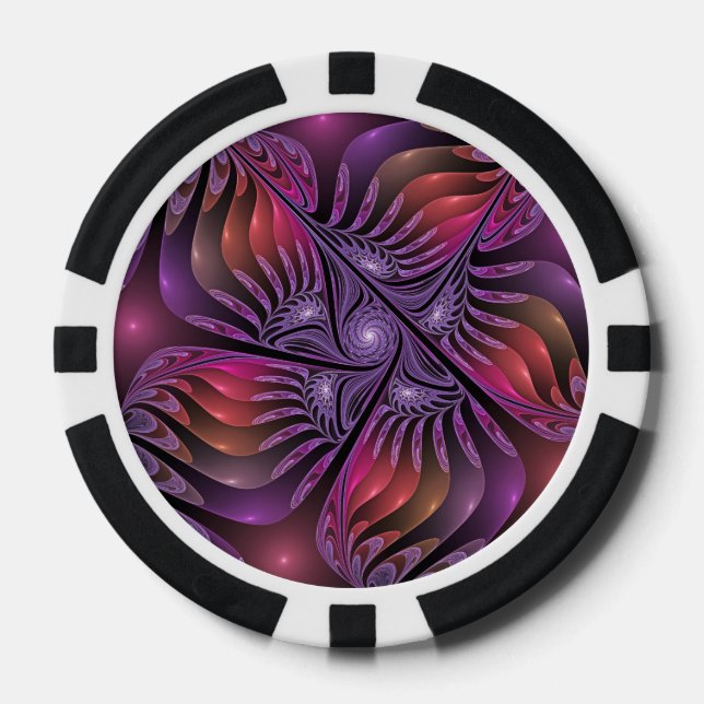 Farbenfrohe Fantasie Abstrakte Trippy Lila Fraktal Pokerchips (Vorderseite)