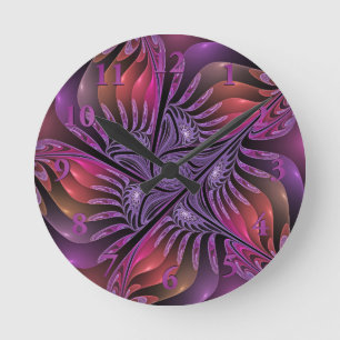 Farbenfrohe Fantasie Abstrakte Trippy Lila Fraktal Runde Wanduhr