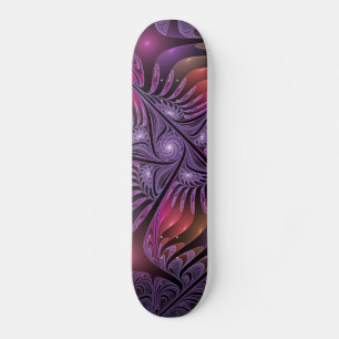 Farbenfrohe Fantasie Abstrakte Trippy Lila Fraktal Skateboard
