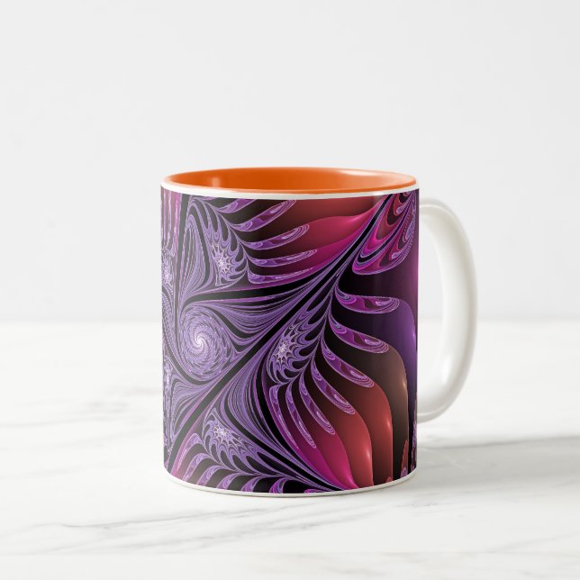 Farbenfrohe Fantasie Abstrakte Trippy Lila Fraktal Zweifarbige Tasse (VorderseiteRechts)