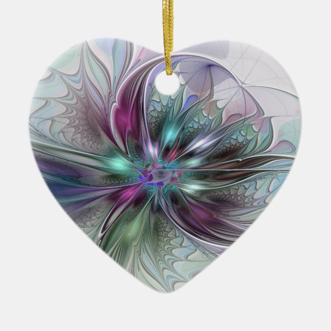 Farbenfrohe Fantasie Abstraktes Fraktal Blume Keramik Ornament (Vorne)