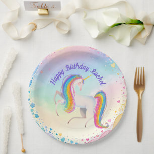 Farbenfrohe Fantasie Einhorn Pappteller