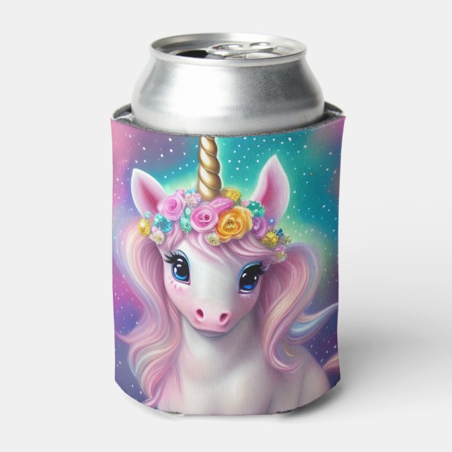 Farbenfrohe Fantasie Kawaii Unicorn Dosenkühler (Kanne Vorderseite)