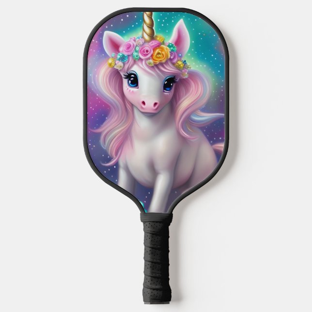 Farbenfrohe Fantasie Kawaii Unicorn Pickleball Schläger (Vorderseite)