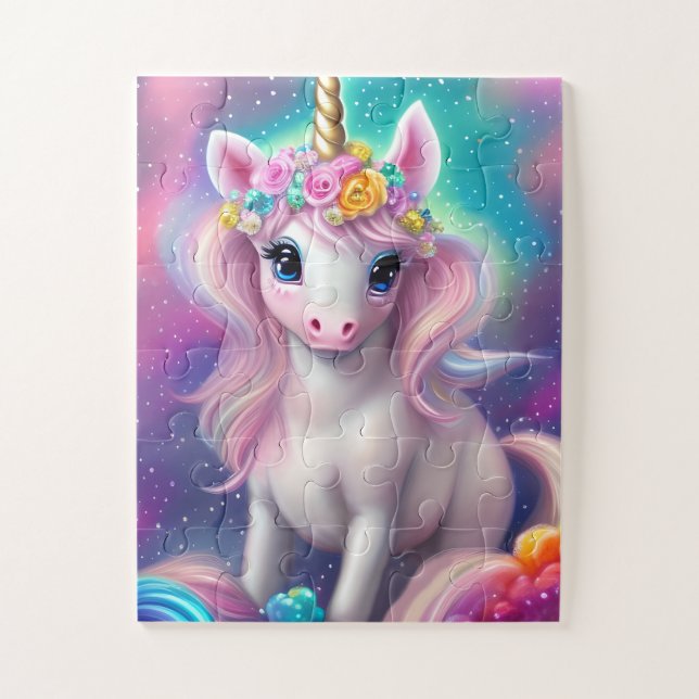 Farbenfrohe Fantasie Kawaii Unicorn Puzzle (Vertikal)