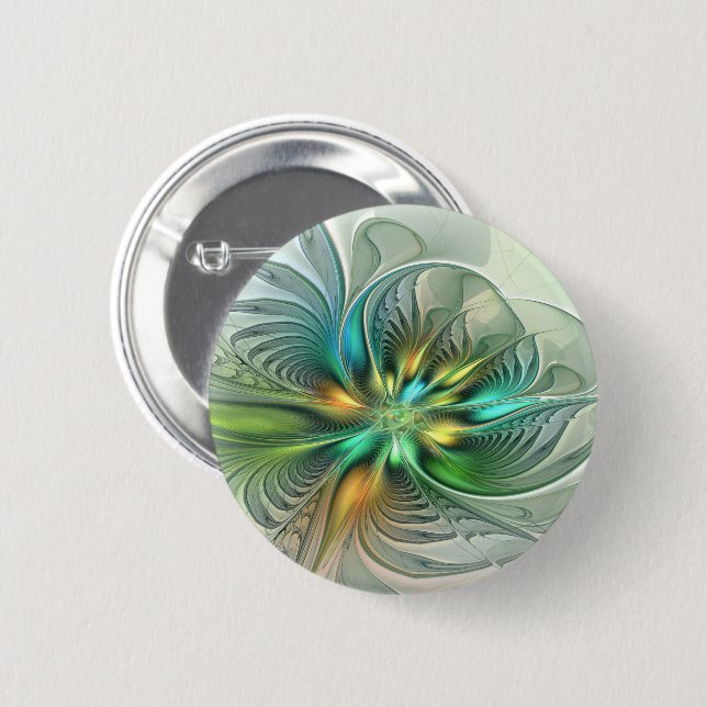 Farbenfrohe Fantasie Moderne Abstrakte Blume Frakt Button (Vorne & Hinten)