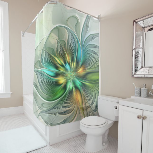 Farbenfrohe Fantasie Moderne Abstrakte Blume Frakt Duschvorhang (Beispiel)