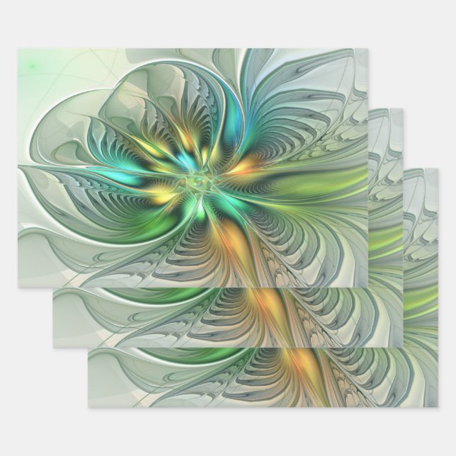 Farbenfrohe Fantasie Moderne Abstrakte Blume Frakt Geschenkpapier Set (Set)