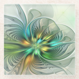 Farbenfrohe Fantasie Moderne Abstrakte Blume Frakt Glasuntersetzer