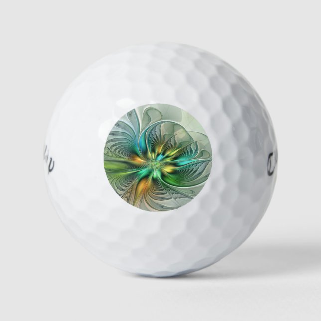 Farbenfrohe Fantasie Moderne Abstrakte Blume Frakt Golfball (Vorderseite)
