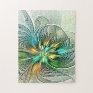 Farbenfrohe Fantasie Moderne Abstrakte Blume Frakt Puzzle