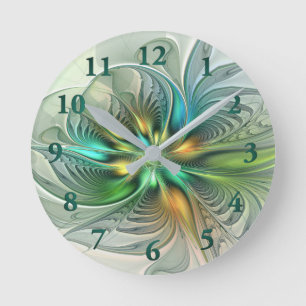 Farbenfrohe Fantasie Moderne Abstrakte Blume Frakt Runde Wanduhr