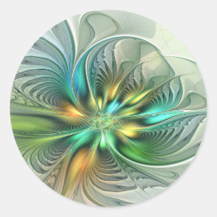 Farbenfrohe Fantasie Moderne Abstrakte Blume Frakt Runder Aufkleber