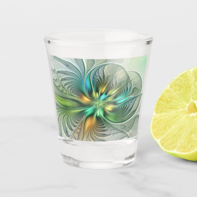 Farbenfrohe Fantasie Moderne Abstrakte Blume Frakt Schnapsglas (Vorderseite)