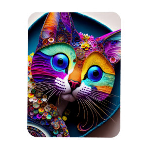 Farbenfrohe Fantasiekatze Magnet