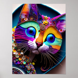 Farbenfrohe Fantasiekatze Poster