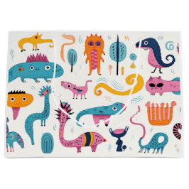 Farbenfrohe Fantasiewesen auf weiß Große Geschenktüte