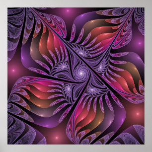 Farbenfrohe Fantasy Abstracte Trippy Lila Fraktal Poster