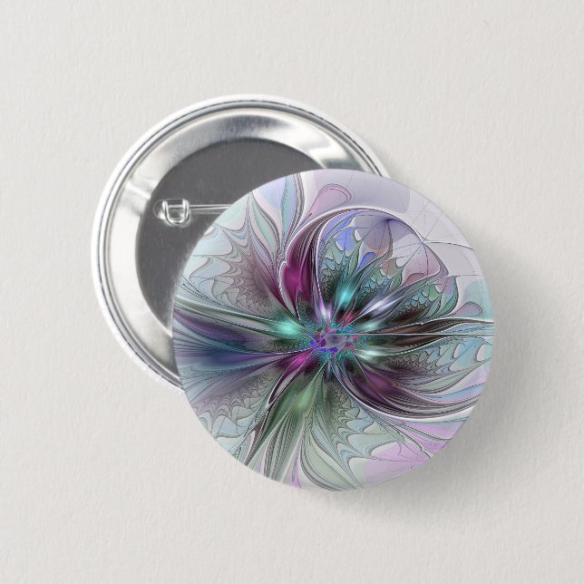 Farbenfrohe Fantasy Abstrakt Moderne Fraktal-Blume Button (Vorne & Hinten)