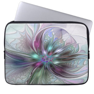 Farbenfrohe Fantasy Abstrakt Moderne Fraktal-Blume Laptopschutzhülle