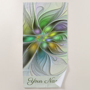 Farbenfrohe Fantasy-Blume Abstraktes Fraktal Name Strandtuch