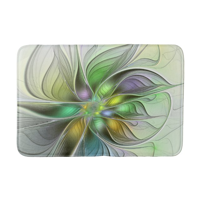 Farbenfrohe Fantasy-Blume Modernes Abstraktes Frak Badematte (Vorderseite)