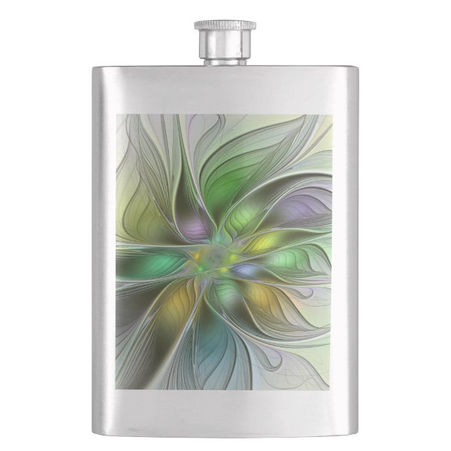 Farbenfrohe Fantasy-Blume Modernes Abstraktes Frak Flachmann (Vorderseite)
