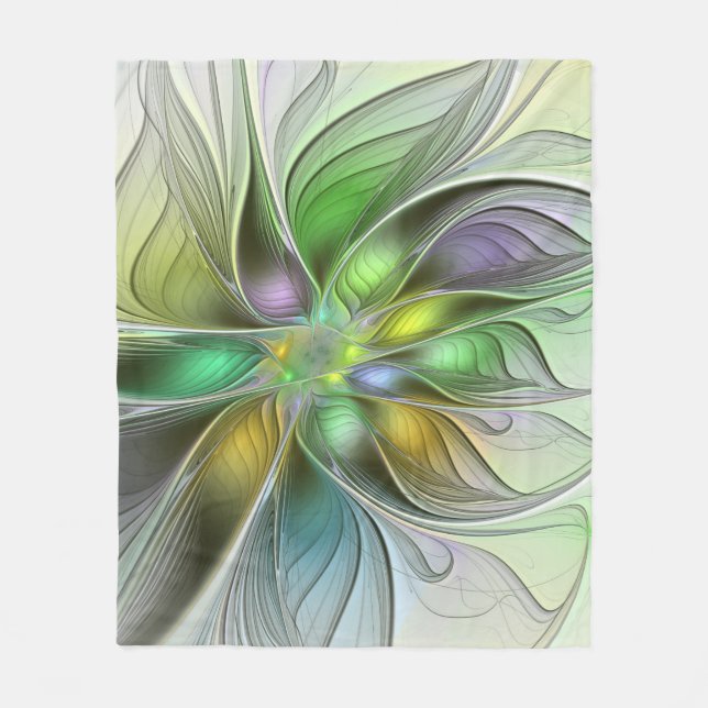 Farbenfrohe Fantasy-Blume Modernes Abstraktes Frak Fleecedecke (Vorderseite)