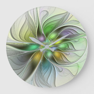 Farbenfrohe Fantasy-Blume Modernes Abstraktes Frak Große Wanduhr