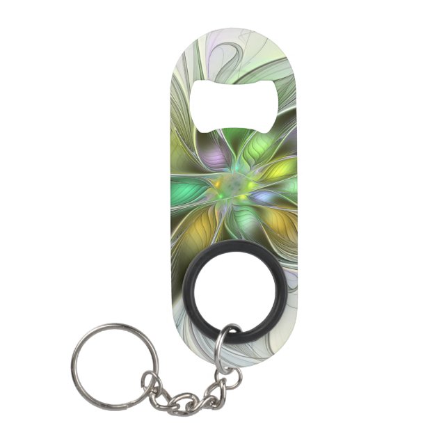 Farbenfrohe Fantasy-Blume Modernes Abstraktes Frak Mini Flaschenöffner (Vorderseite)