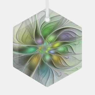 Farbenfrohe Fantasy-Blume Modernes Abstraktes Frak Ornament Aus Glas