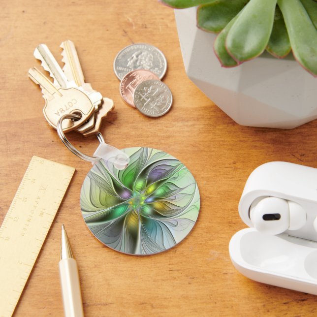 Farbenfrohe Fantasy-Blume Modernes Abstraktes Frak Schlüsselanhänger (Schreibtisch)