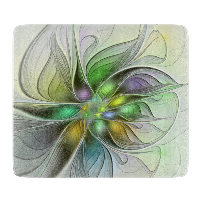 Farbenfrohe Fantasy-Blume Modernes Abstraktes Frak Schneidebrett (Vorderseite)