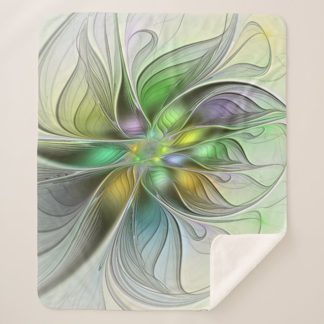 Farbenfrohe Fantasy-Blume Modernes Abstraktes Frak Sherpadecke (Vorderseite)